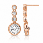 Sterling Silver Rose-tone Polished Round CZ Post Dangle Earrings - Lifestyle View