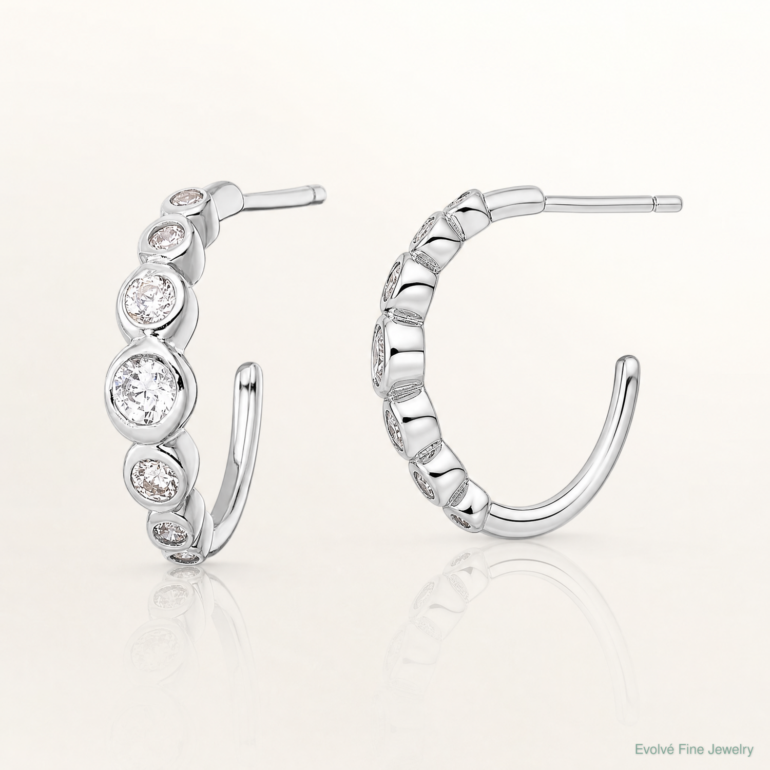 Sterling Silver Rhodium-plated CZ Post Hoop Earrings - Lifestyle View