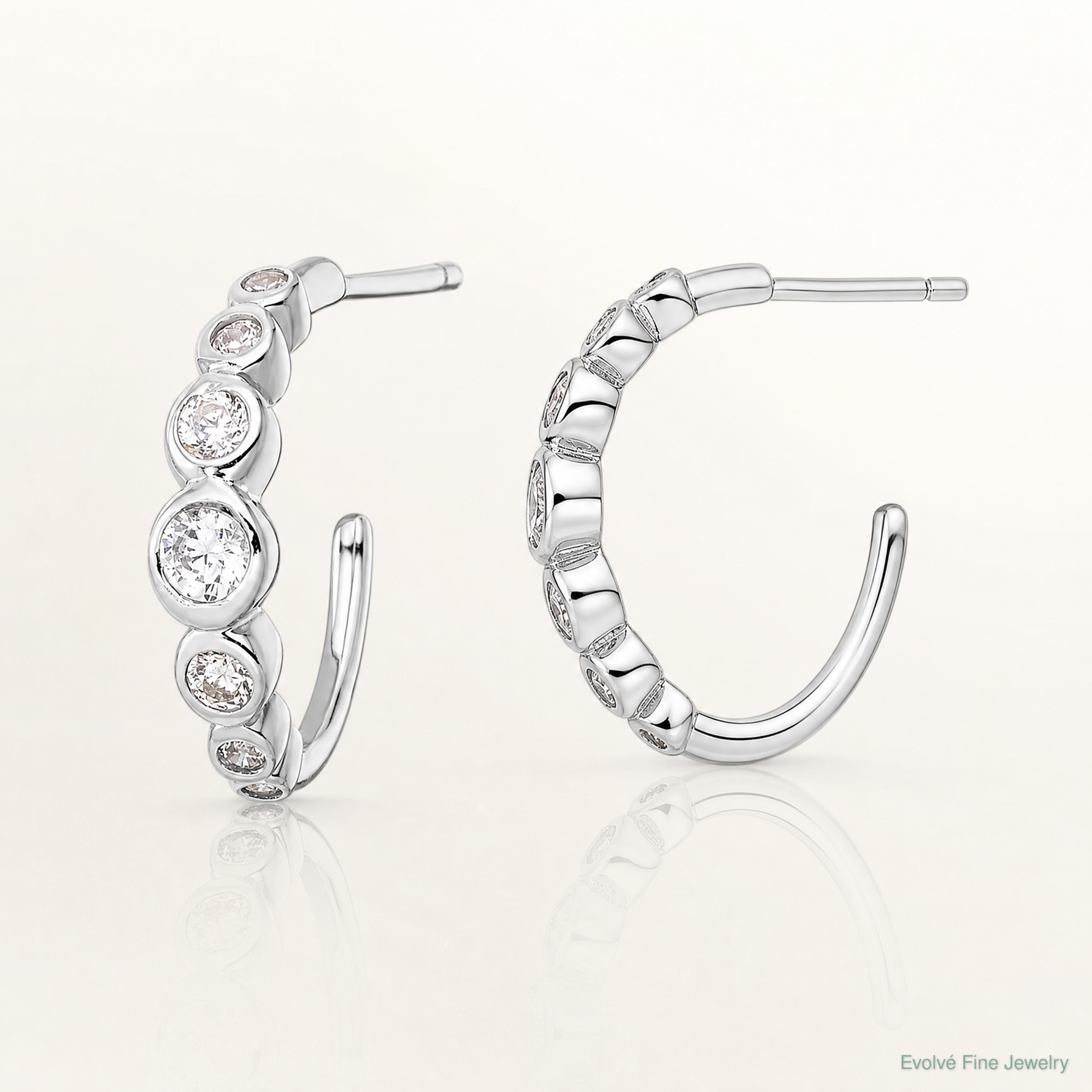 Sterling Silver Rhodium-plated CZ Post Hoop Earrings - Lifestyle View