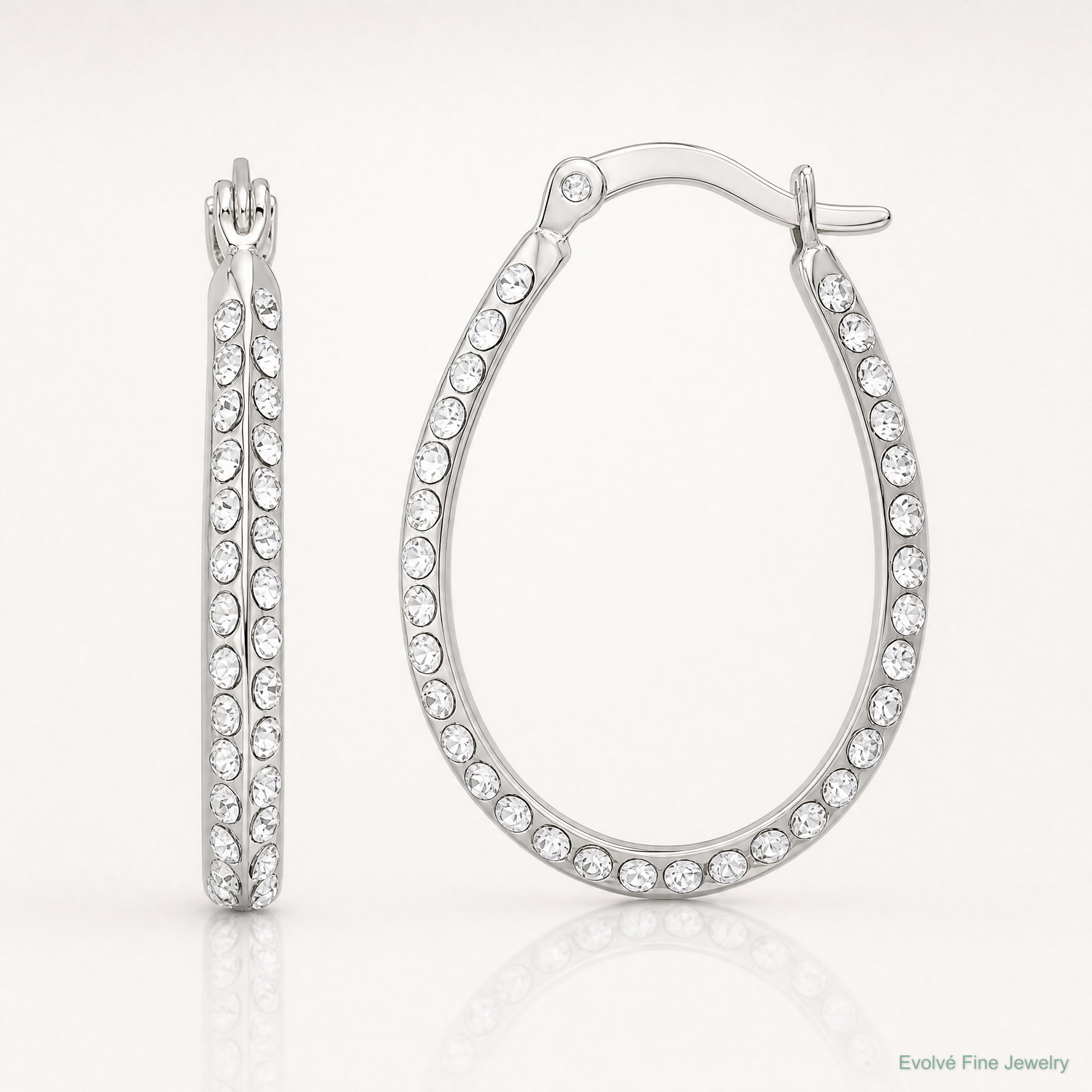 Sterling Silver CZ Oval Hoop Earrings - Lifestyle View
