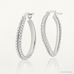 Sterling Silver CZ Oval Hoop Earrings - Lifestyle View
