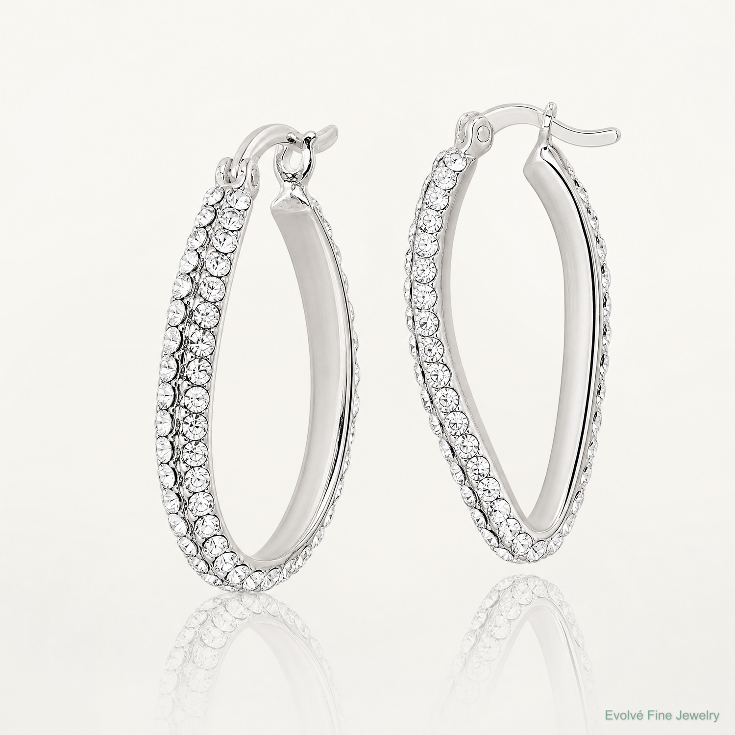 Sterling Silver CZ Oval Hoop Earrings - Lifestyle View