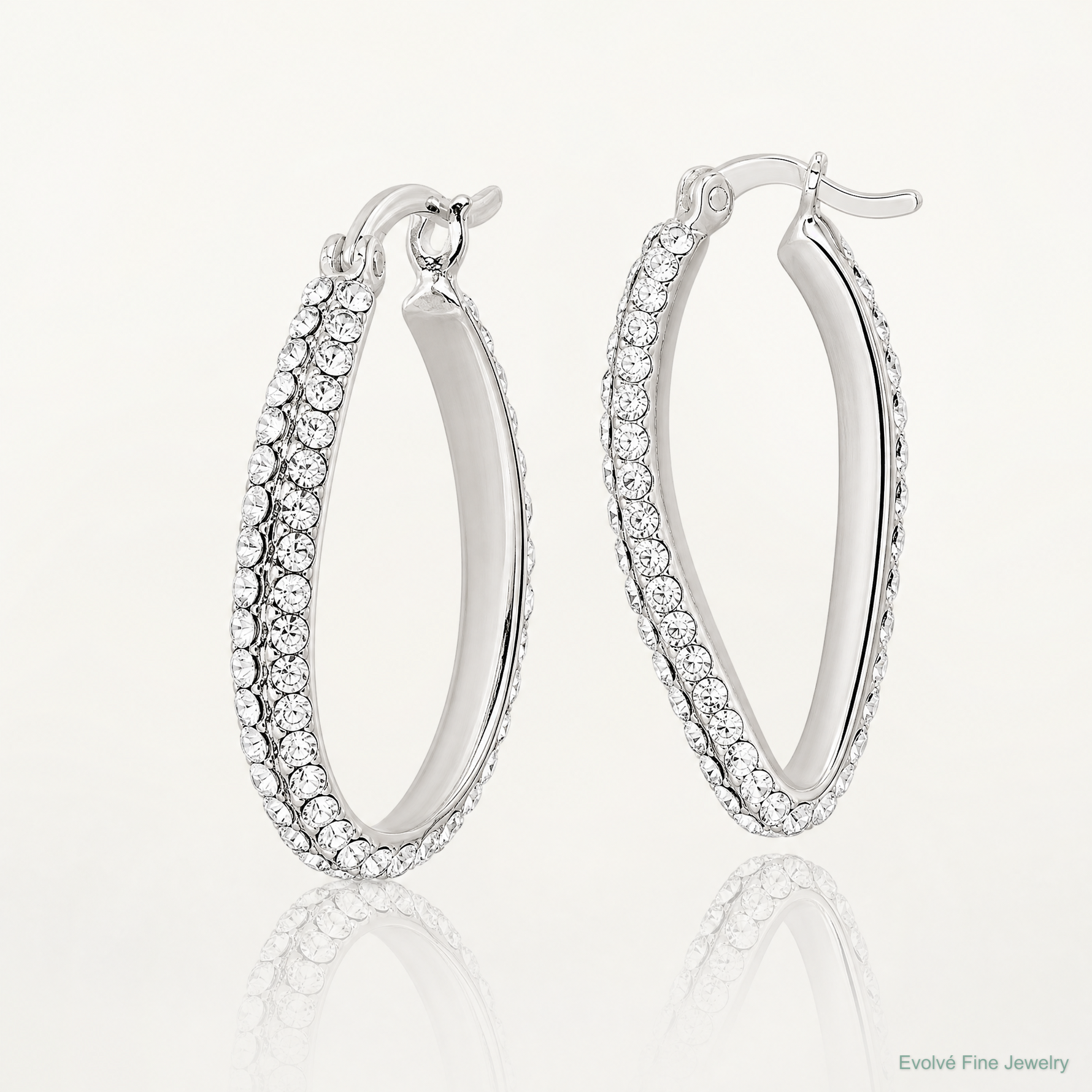 Sterling Silver CZ Oval Hoop Earrings - Lifestyle View