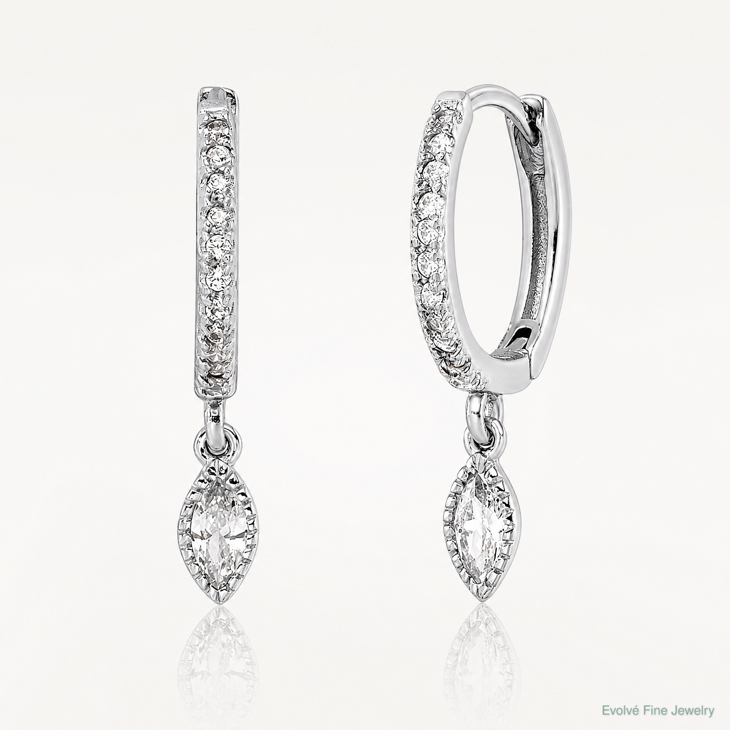 Sterling Silver Rhodium-plated Polished CZ Hinged Hoop Earrings - Lifestyle View