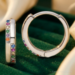Sterling Silver Rhodium-plated Multicolor CZ Hinged Hoop Earrings - Lifestyle View
