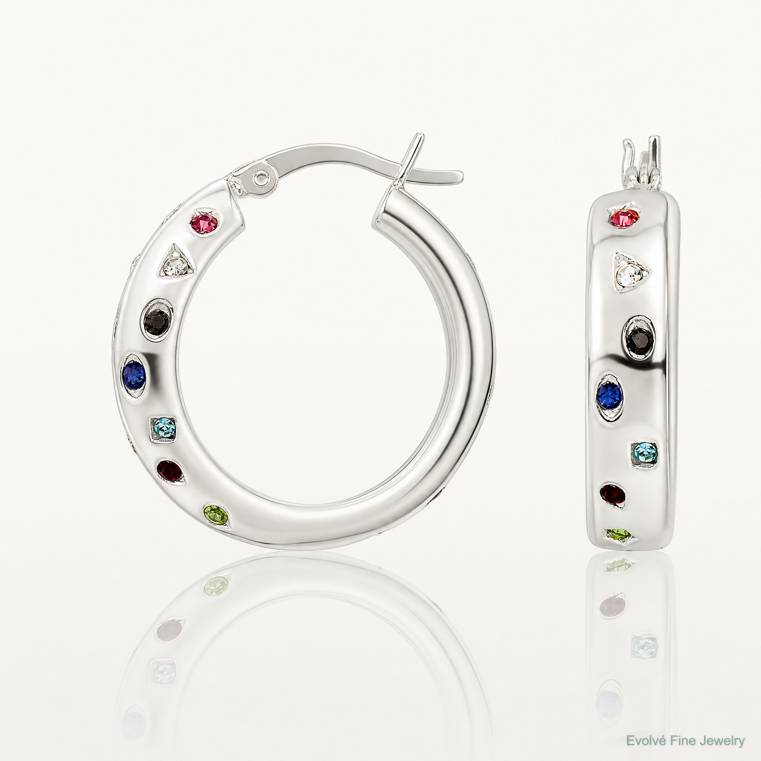 Sterling Silver Polished Multi-color CZ Circle Hoop Earrings - Lifestyle View