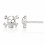 Sterling Silver Polished Skull and Crossbones Post Earrings - Lifestyle View