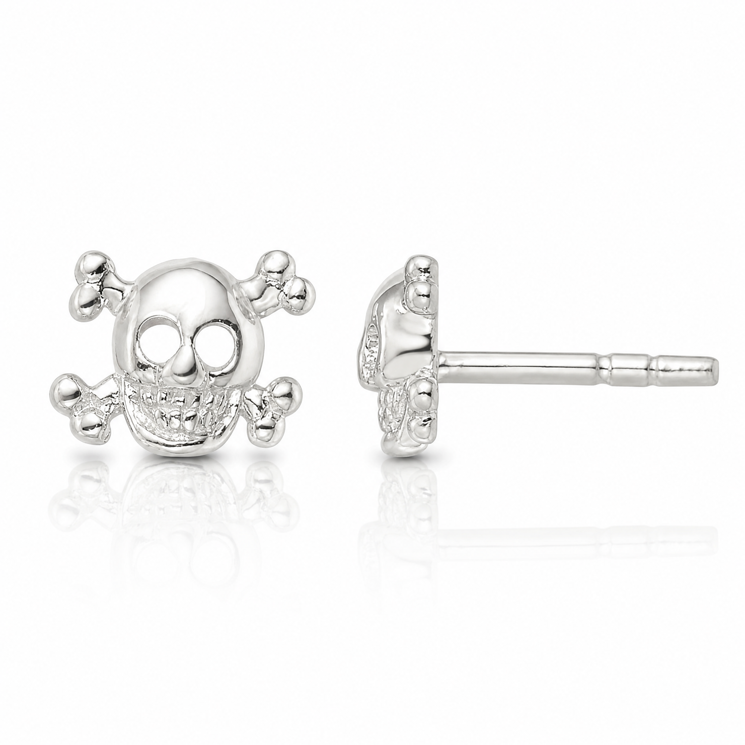 Sterling Silver Polished Skull and Crossbones Post Earrings - Lifestyle View