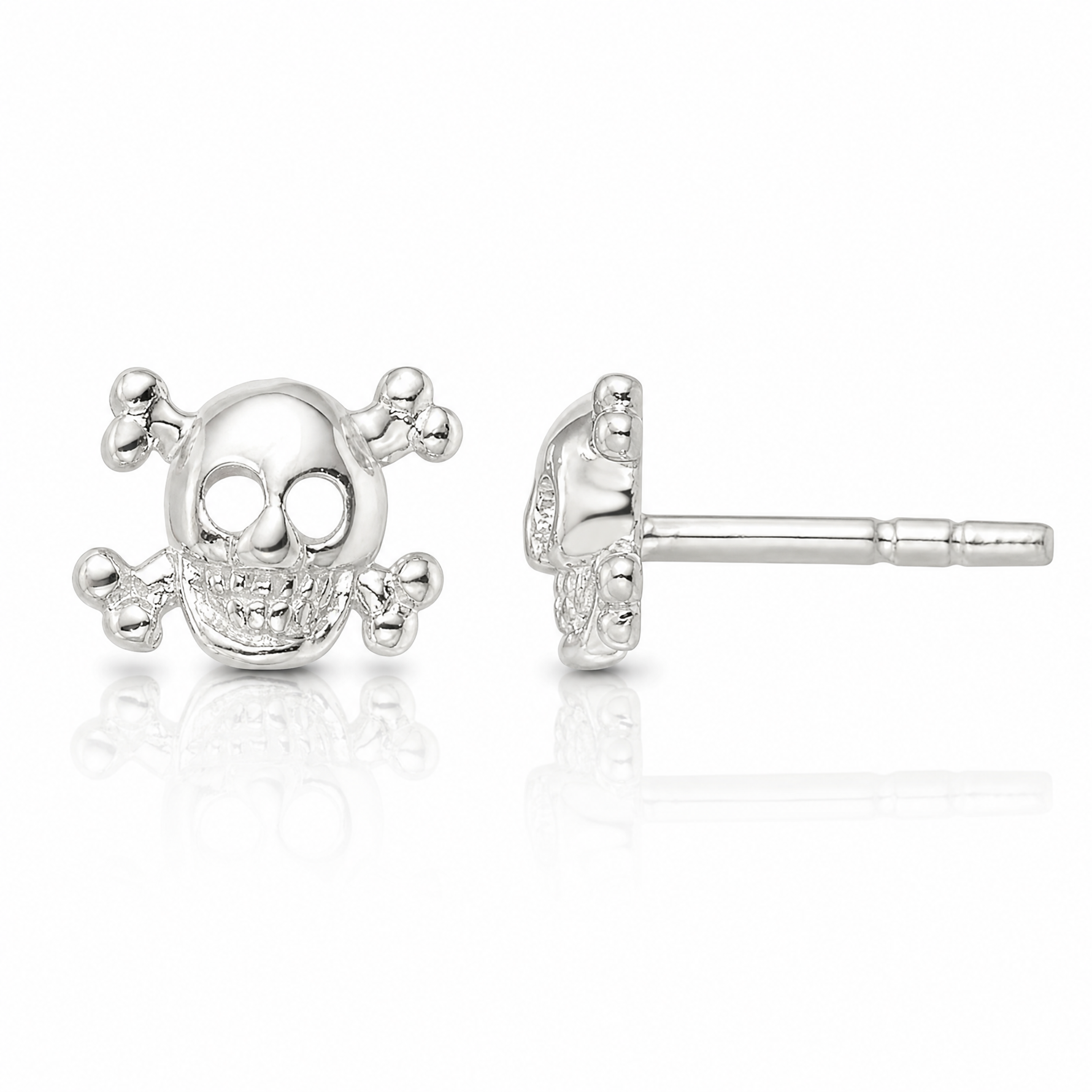 Sterling Silver Polished Skull and Crossbones Post Earrings - Lifestyle View
