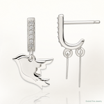 Sterling Silver Polished CZ Two Doves J-Hoop Post Earrings - Lifestyle View