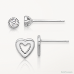 Sterling Silver Rhodium-plated CZ and Heart Post Earrings Set - Lifestyle View