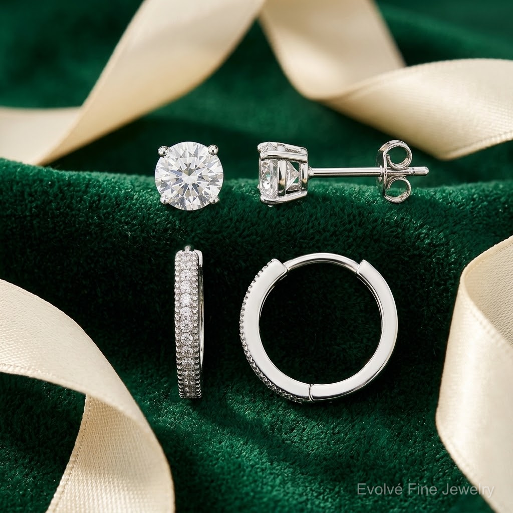 Sterling Silver Rh-plated CZ 2mm Hoop and 5mm Stud Post Earring Set - Lifestyle View