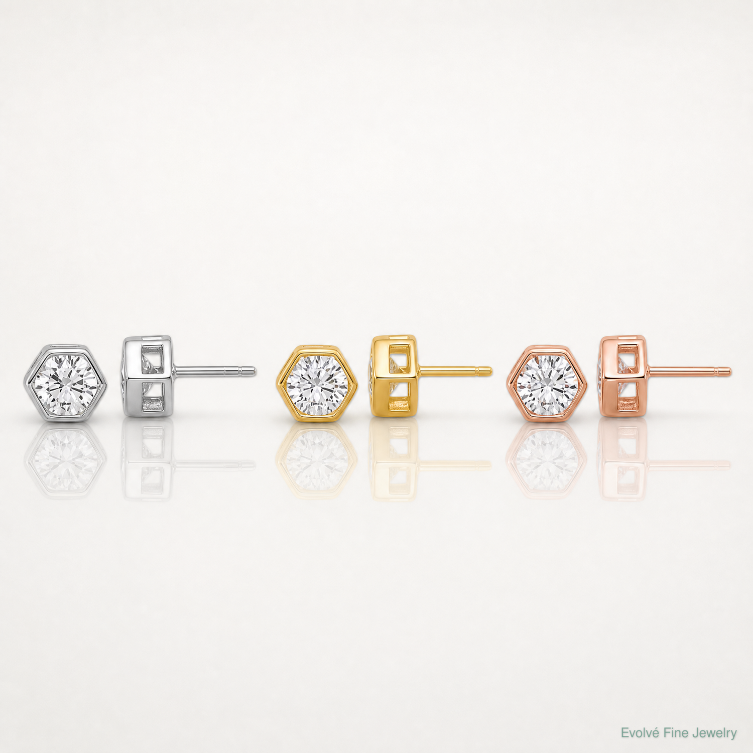 Sterling Silver RH-plated Rose and Gold-tone CZ Set of 3 Post Earring Set - Lifestyle View