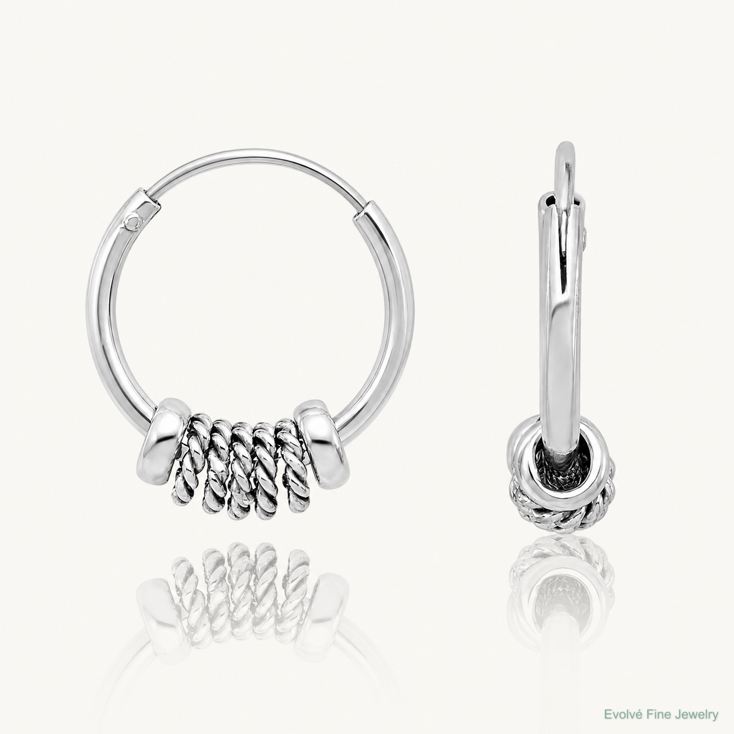 Sterling Silver Rhodium-plated Polished/Textured Endless Hoop Earrings - Lifestyle View