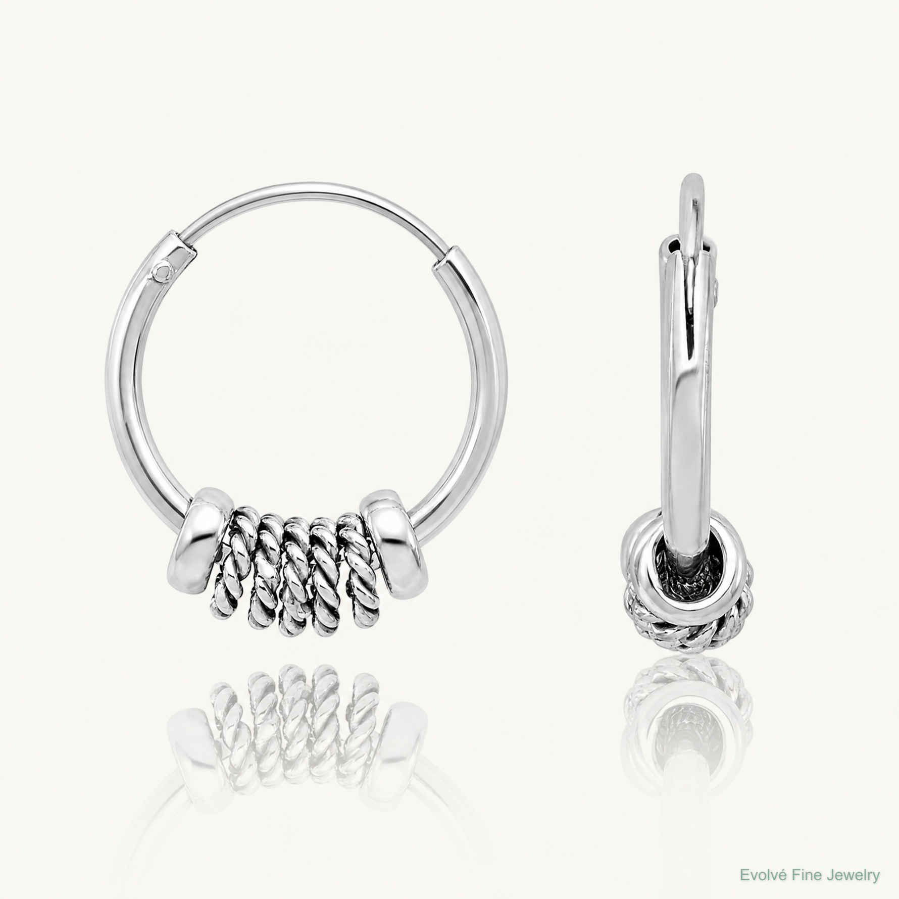 Sterling Silver Rhodium-plated Polished/Textured Endless Hoop Earrings - Lifestyle View