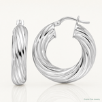 Sterling Silver Rhod-plated Polished 6mm Twisted Hollow Hoop Earrings - Lifestyle View
