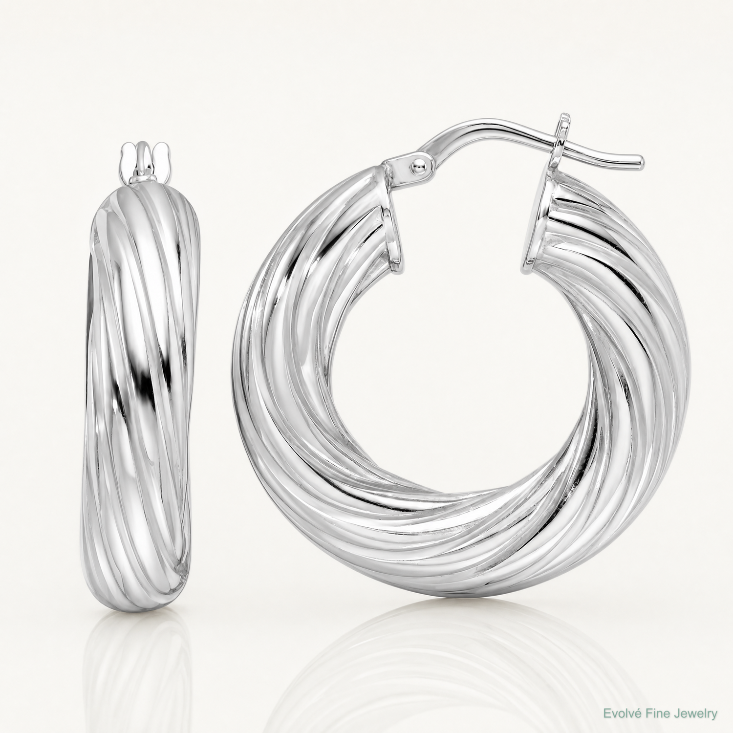 Sterling Silver Rhod-plated Polished 6mm Twisted Hollow Hoop Earrings - Lifestyle View