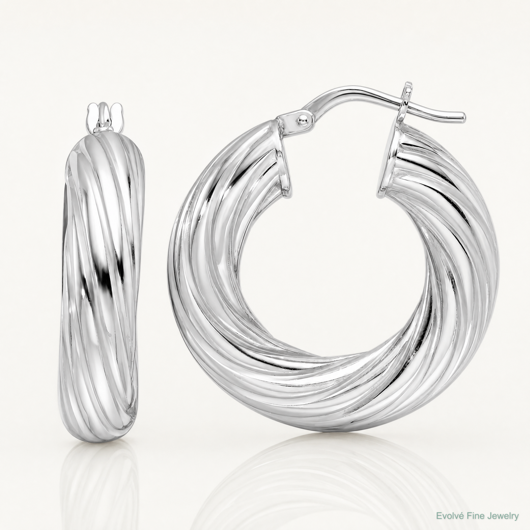 Sterling Silver Rhod-plated Polished 6mm Twisted Hollow Hoop Earrings - Lifestyle View