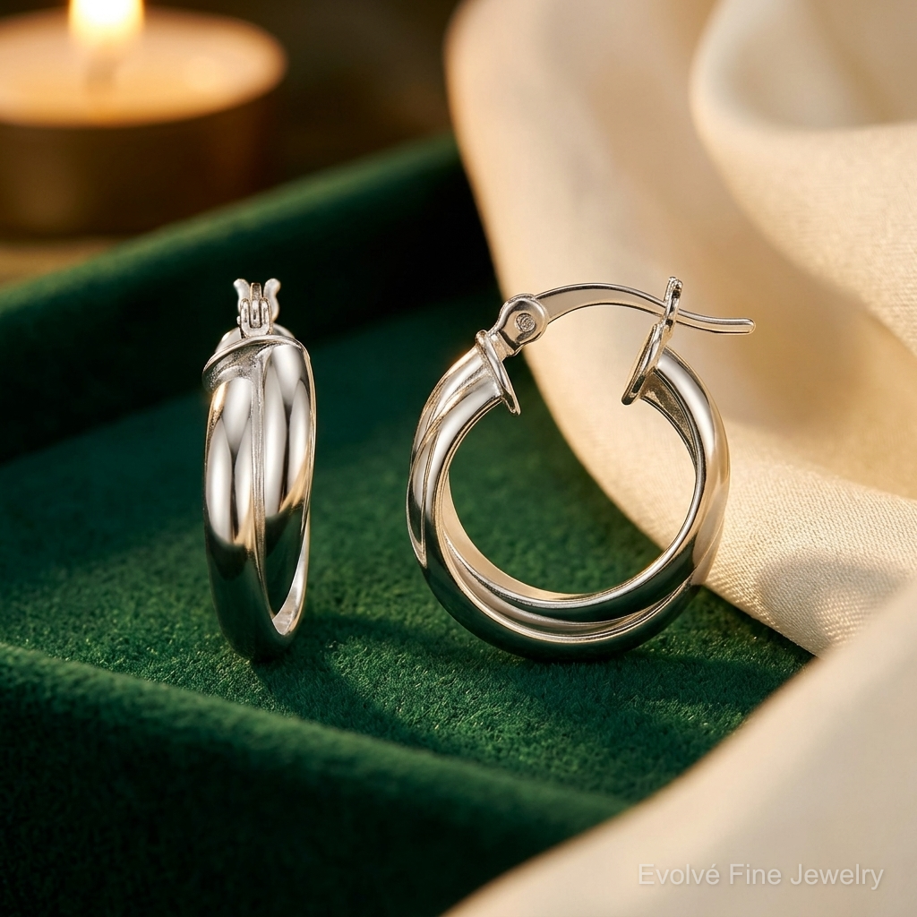 Sterling Silver Polished Twisted Double Hoop Earrings - Lifestyle View