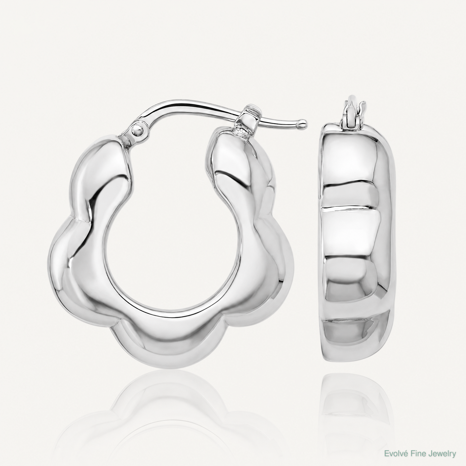 Sterling Silver Rhodium-plated Polished Flower Shape Hoop Earrings - Lifestyle View