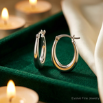 Sterling Silver Polished Oval Hoop Earrings - Lifestyle View