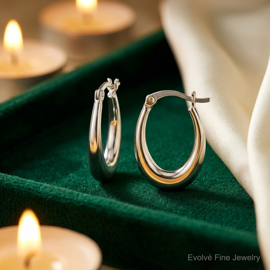 Sterling Silver Polished Oval Hoop Earrings - Lifestyle View