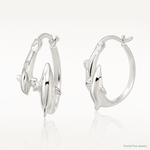 Sterling Silver Polished Dolphins Round Hoop Earrings - Lifestyle View
