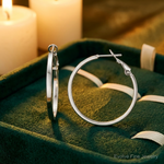 Sterling Silver 2mm Square Tube Omega Back Round Hoop Earrings - Lifestyle View