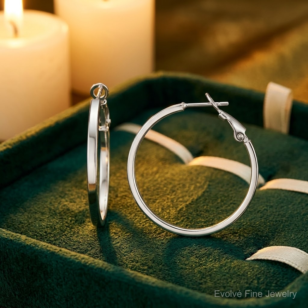 Sterling Silver 2mm Square Tube Omega Back Round Hoop Earrings - Lifestyle View