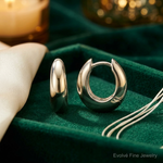 Sterling Silver E-coated Tapered Hinged Hoop Earrings - Lifestyle View