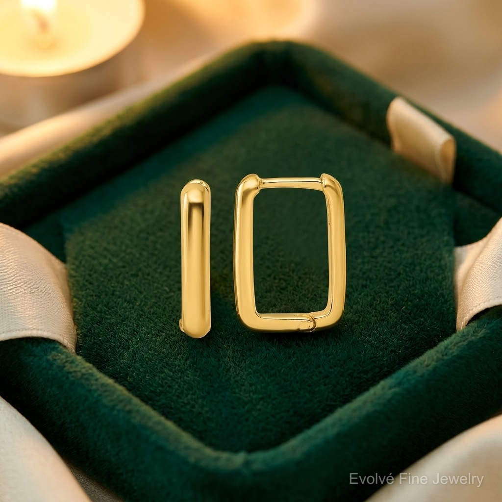 Sterling Silver Gold-tone Polished Rectangle Hoop Earrings - Lifestyle View