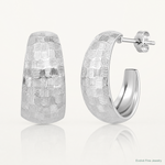 Sterling Silver Rhodium-plated Polish Textured C-Hoop Post Earrings - Lifestyle View