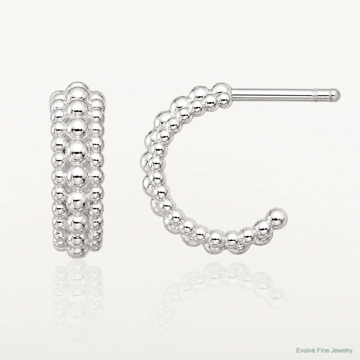 Sterling Silver E-coated Beaded C-Hoop Earrings - Lifestyle View
