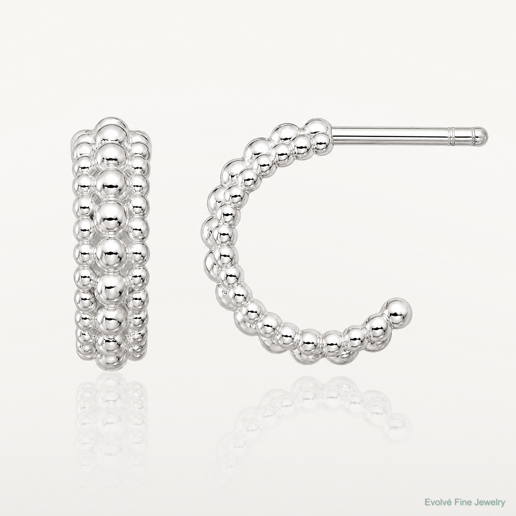 Sterling Silver E-coated Beaded C-Hoop Earrings - Lifestyle View