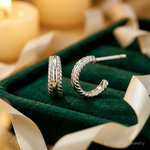 Sterling Silver E-coated Textured Edge C-Hoop Earrings - Lifestyle View