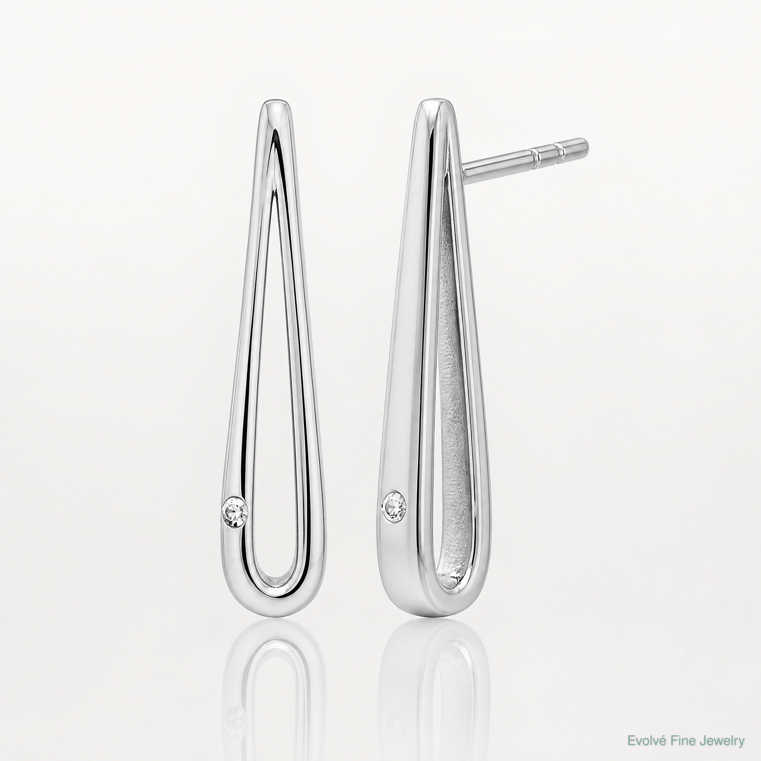 Sterling Silver Rhodium-plated Polished CZ Teardrop Post Earrings - Lifestyle View
