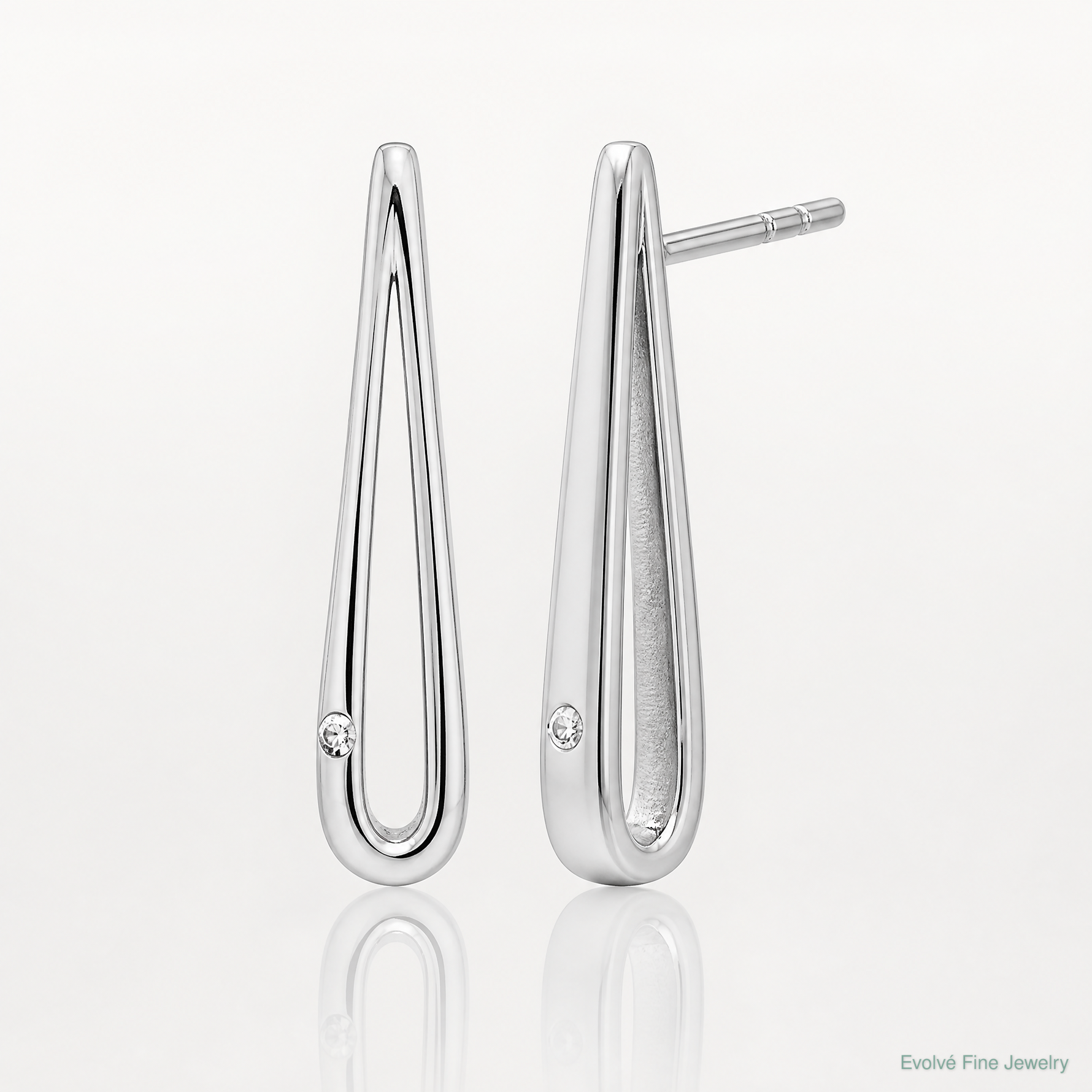 Sterling Silver Rhodium-plated Polished CZ Teardrop Post Earrings - Lifestyle View