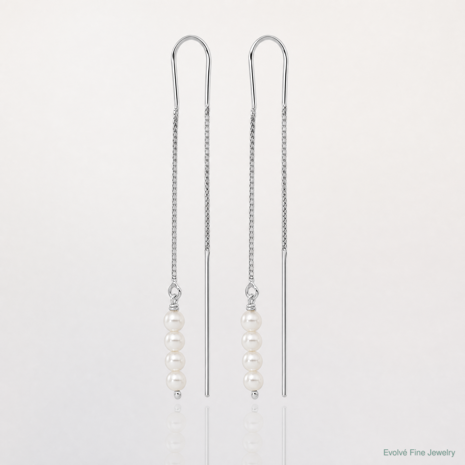 Sterling Silver Rhodium-plated Freshwater Cultured Pearl Threader Earrings - Lifestyle View