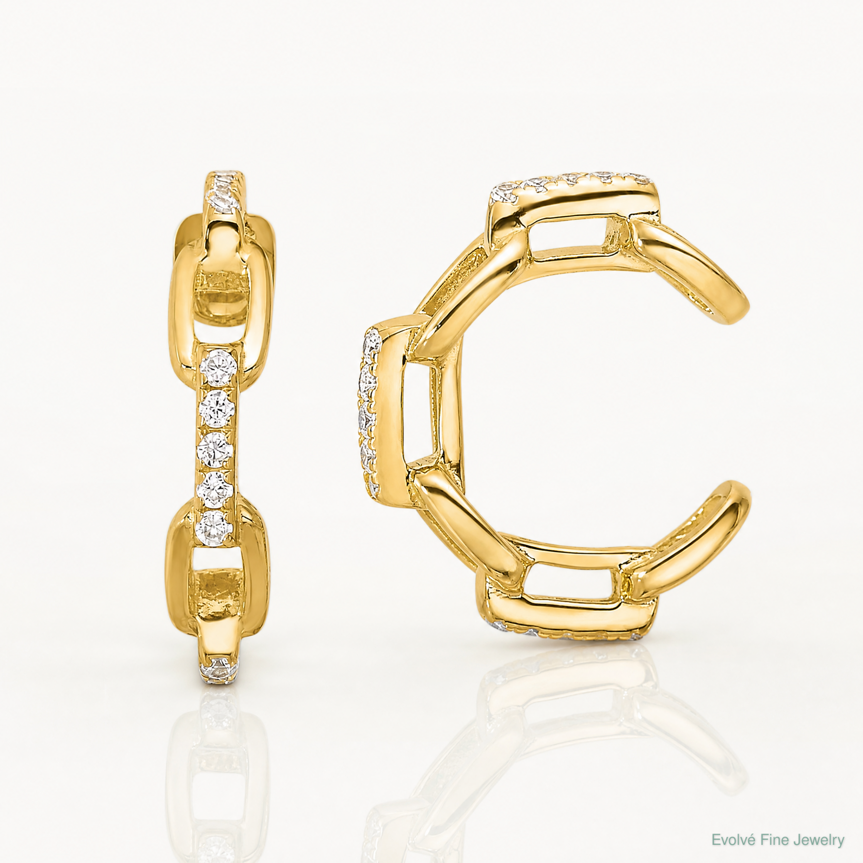 Sterling Silver Gold-tone CZ Chain Link Design Pair of 2 Cuff Earrings - Lifestyle View