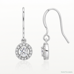 Sterling Silver Rhodium-plated Polished Round CZ Halo Dangle Earrings - Lifestyle View