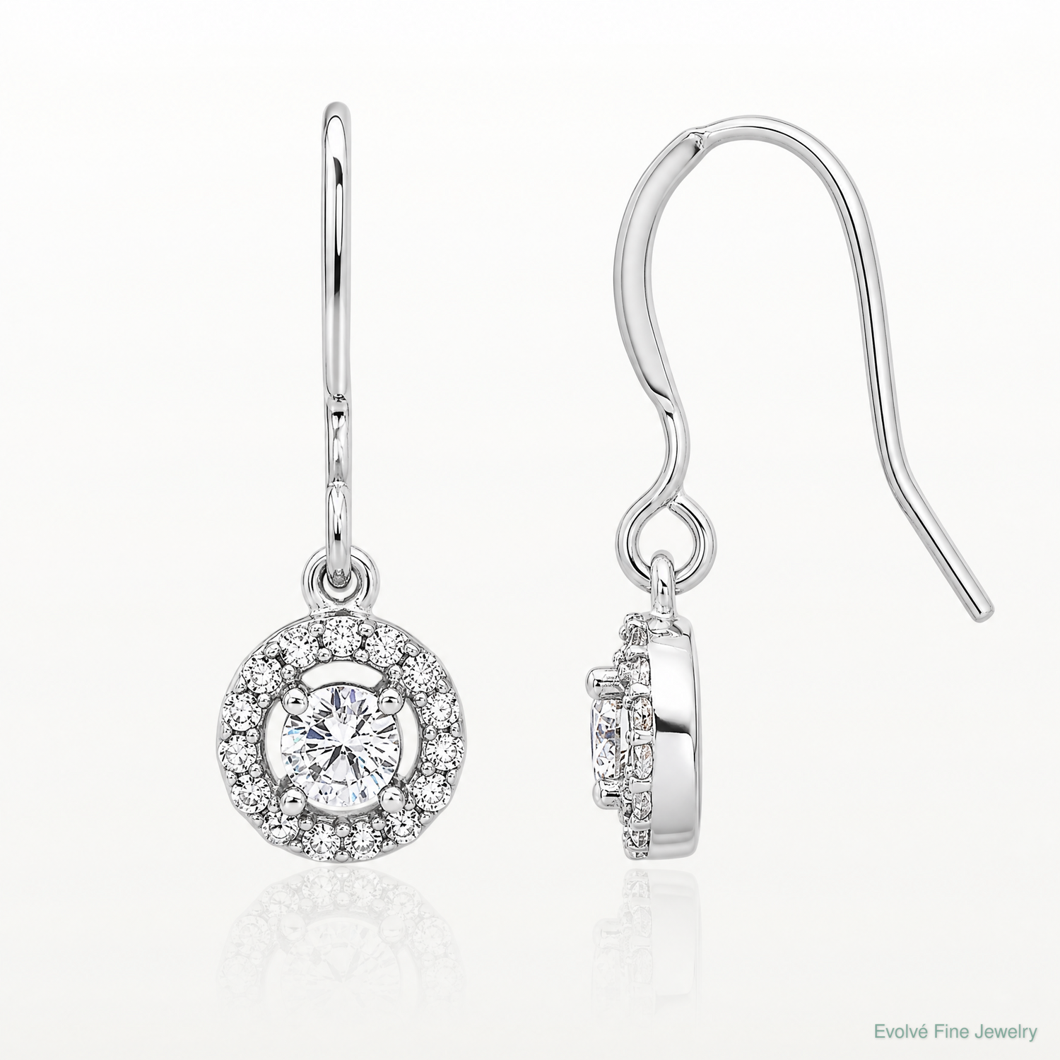 Sterling Silver Rhodium-plated Polished Round CZ Halo Dangle Earrings - Lifestyle View