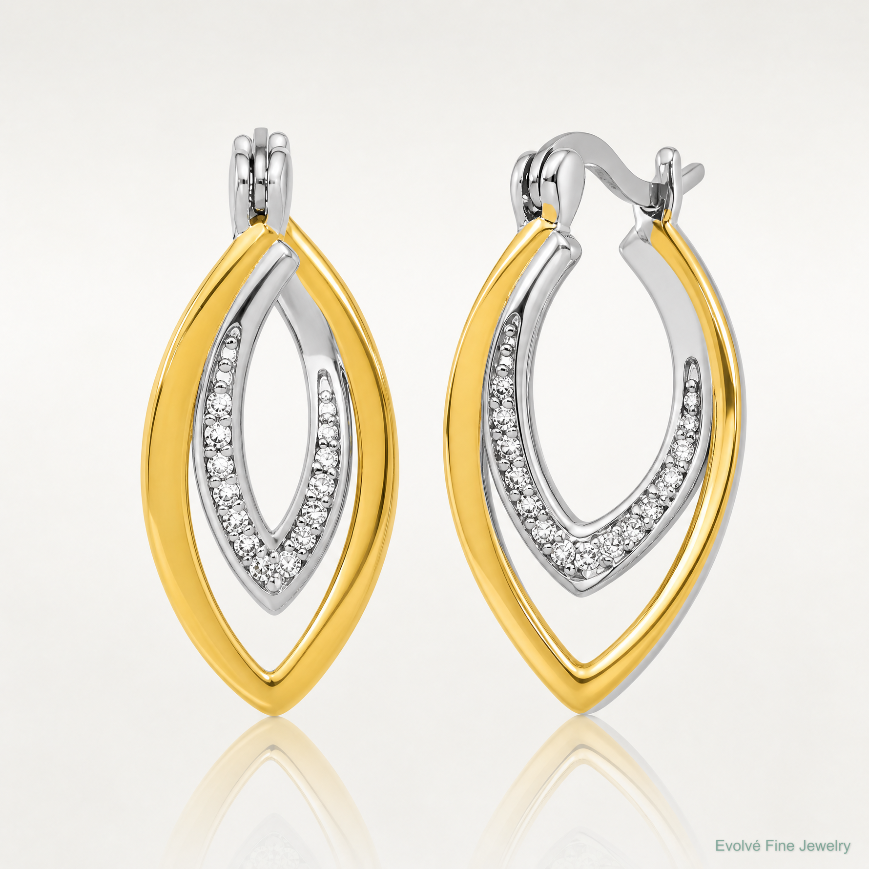Sterling Silver Rhodium-plated Gold-tone Polished CZ Fancy Hoop Earrings - Lifestyle View