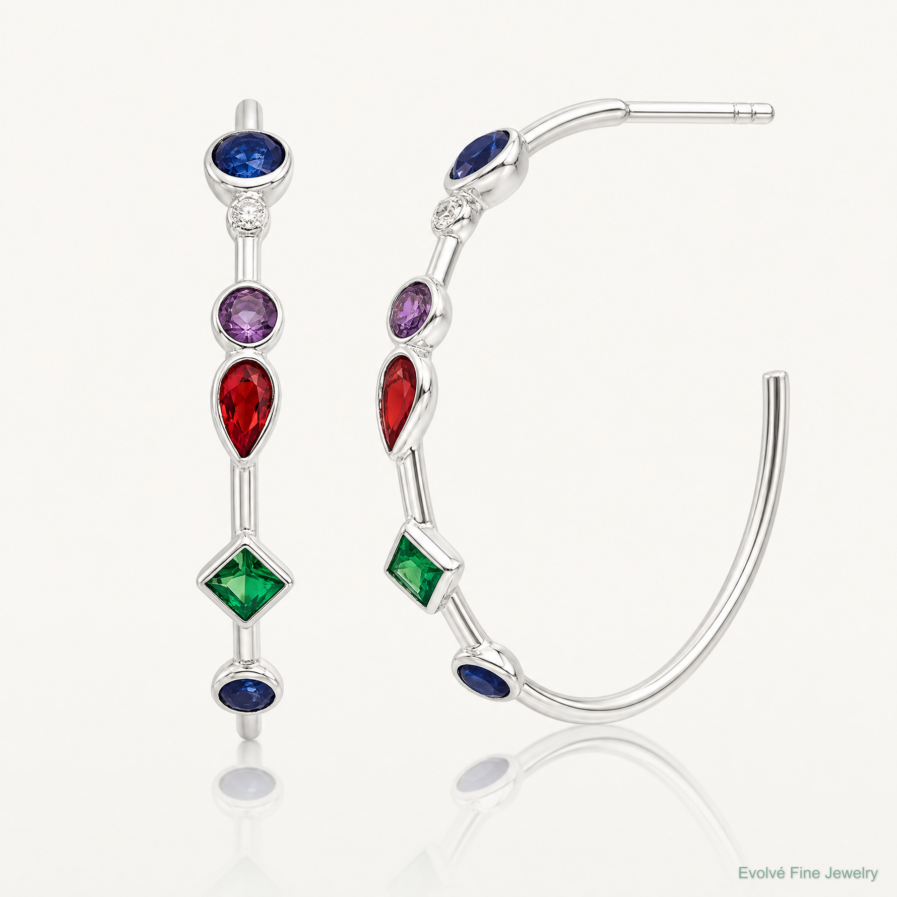 Sterling Silver E-coated Multi Color CZ Post Hoop Earrings - Lifestyle View