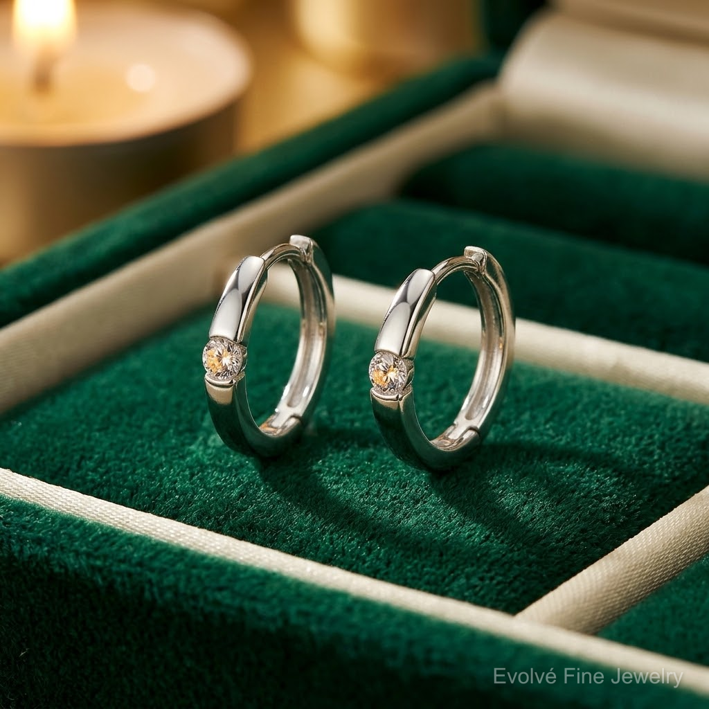 Sterling Silver E-Coating CZ Hinged Hoop Earrings - Lifestyle View