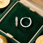 Sterling Silver Rhodium-plated 2mm CZ Hinged Hoop Earrings - Lifestyle View
