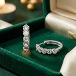 Sterling Silver Rhodium-plated Polished CZ Hinged Huggie Hoop Earrings - Lifestyle View