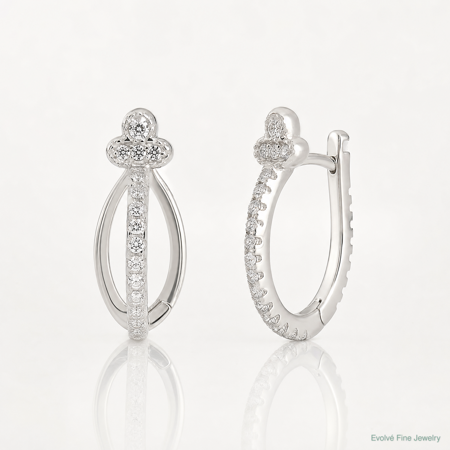 Sterling Silver E-Coating Fancy CZ Hinged Hoop Earrings - Lifestyle View