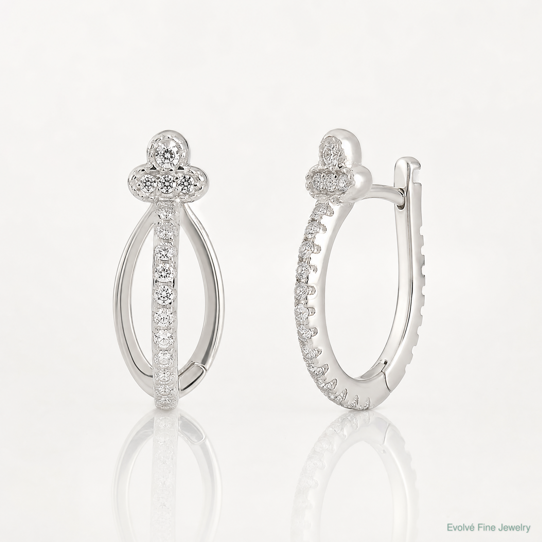 Sterling Silver E-Coating Fancy CZ Hinged Hoop Earrings - Lifestyle View