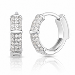 Sterling Silver Rhodium-plated 4mm CZ Hinged Huggie Hoop Earrings - Lifestyle View