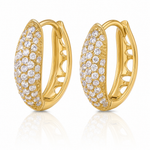 Sterling Silver Gold-tone Pavé CZ Hinged Huggie Hoop Earrings - Lifestyle View